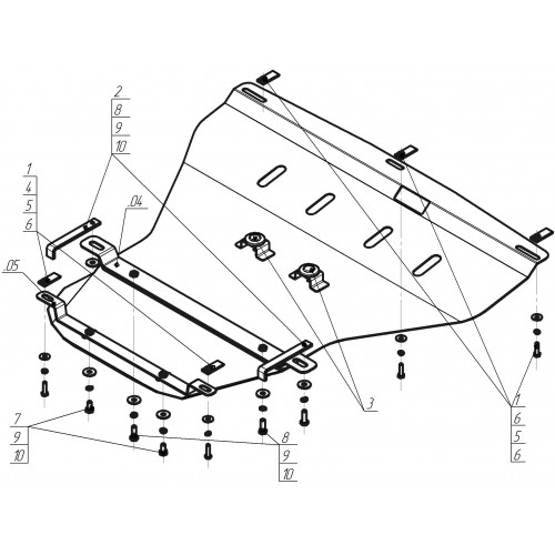 Защита Картера двигателя, КПП, Радиатора MOTODOR для Audi A4 2004-2007 (B7), Сталь 2 мм - Арт. 131